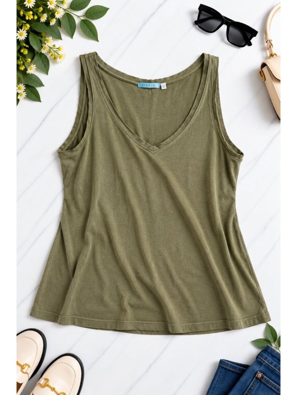Johnny Was Olive Green Sleeveless Tank Top Womens Size L